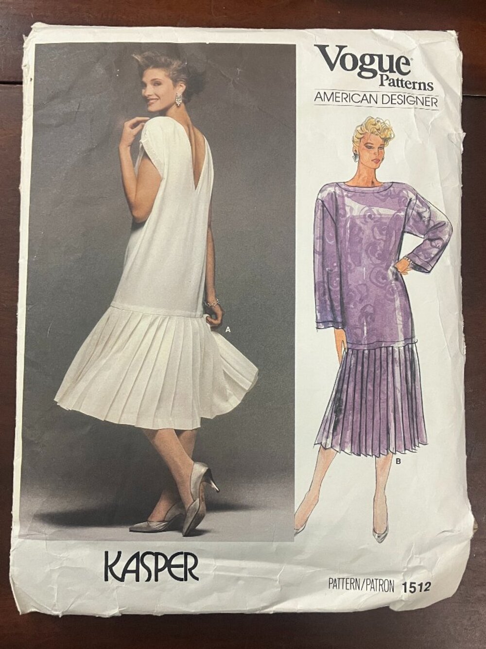 Vintage 1985 Vogue 1512 American Designer Kasper Dress Sewing Pattern Size 12 Cu